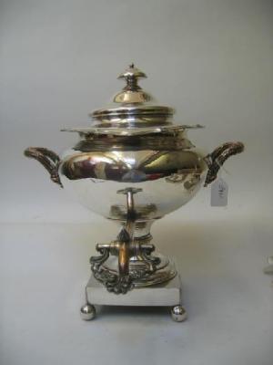 Appraisal: A PLATED SAMOVAR th century with domed knopped lid flared