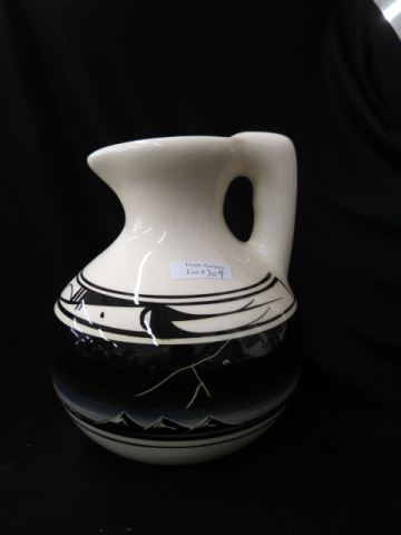 Appraisal: Indian Pottery Pitcher western landscape signed excellent