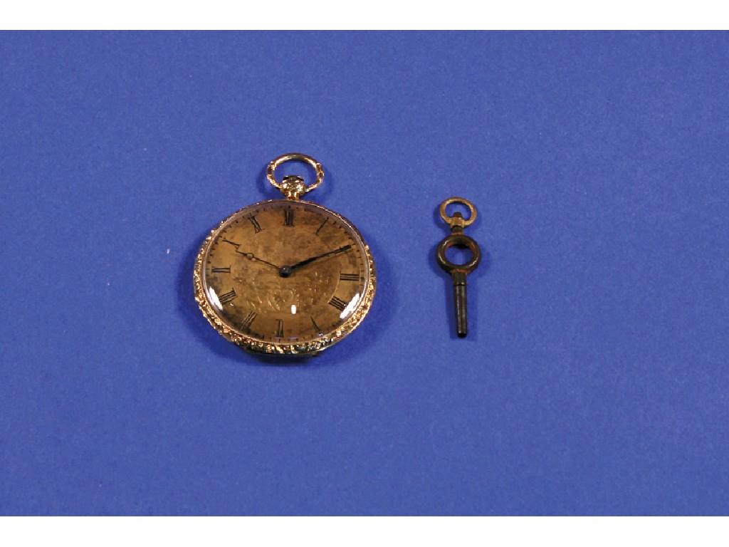 Appraisal: A LADY'S K GOLD OPEN FACED SLIM POCKET WATCH the