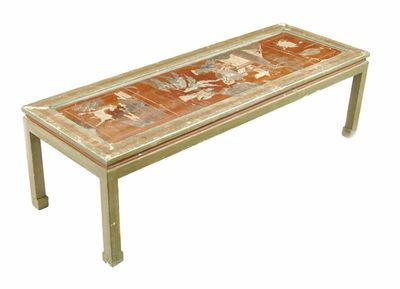 Appraisal: An oriental painted coffee table inset a lacquered panel decorated