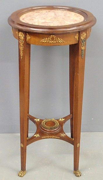 Appraisal: - French style fruitwood pedestal th c with marble top