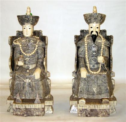 Appraisal: Large pair of Chinese bone figures of Emperor and Empress