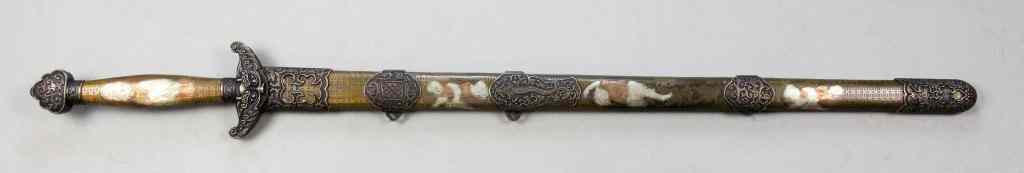 Appraisal: Chinese Mixed-Metal Jian Sword ScabbardDepicting figures and beauties the blade