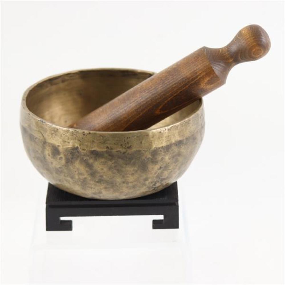 Appraisal: TIBETAN BRONZE METAL SINGING BOWL WITH WOODEN MALLET AND STAND