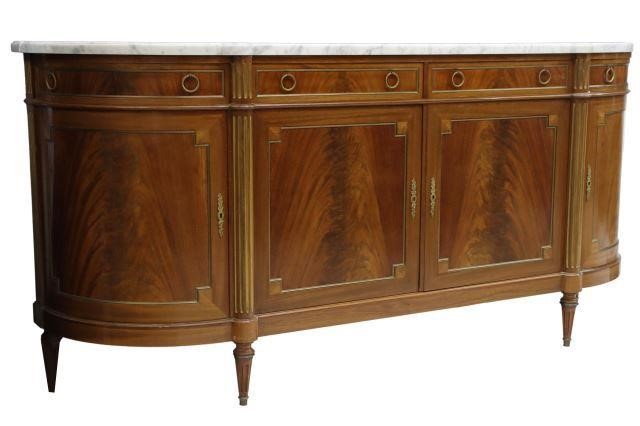 Appraisal: French Louis XVI style marble-top mahogany sideboard th c rectangular