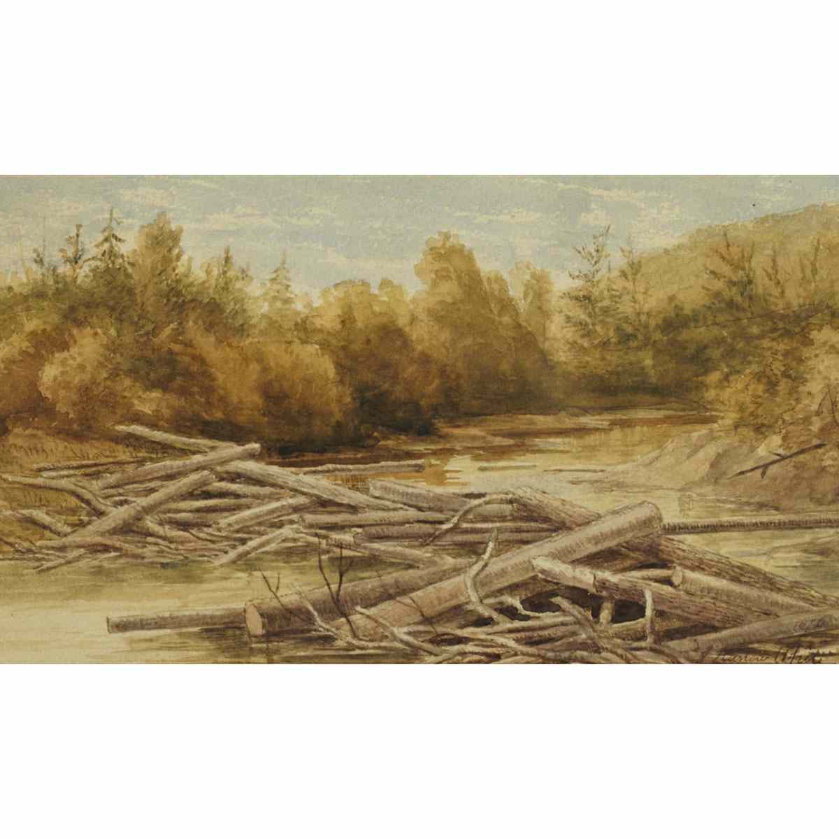 Appraisal: G HARLOW WHITE LOG DAM IN NORTHERN ONTARIO Medium watercolour