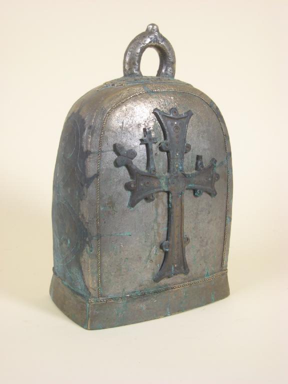 Appraisal: A brass rectangular section Bell with inscribed and applied cruciform