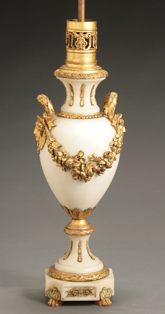 Appraisal: Louis XVI Style Ormolu Mounted White Marble Urn First Half