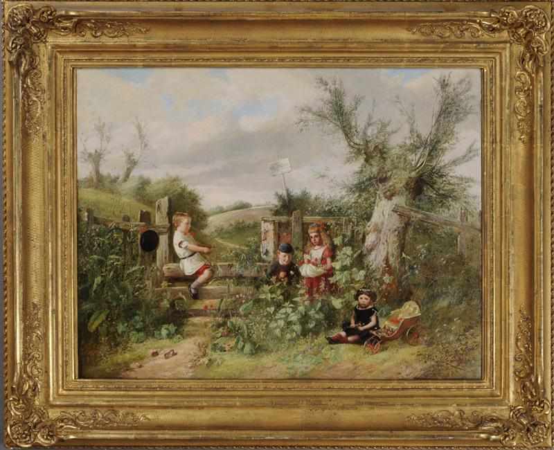 Appraisal: CHARLES HUNT - CHILDREN AT PLAY Oil on canvas signed