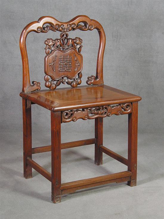 Appraisal: Carved Chinese Chair Circa Straight legs and stretchers Carved apron