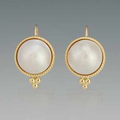 Appraisal: A Pair of Ladies' Mabe Pearl Earrings k yellow gold