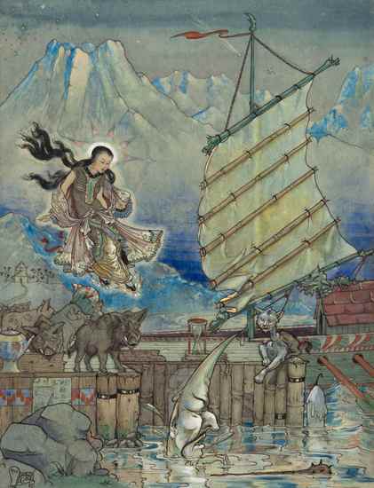 Appraisal: Gaze Harold A Chinese fairy tale scene watercolour and body