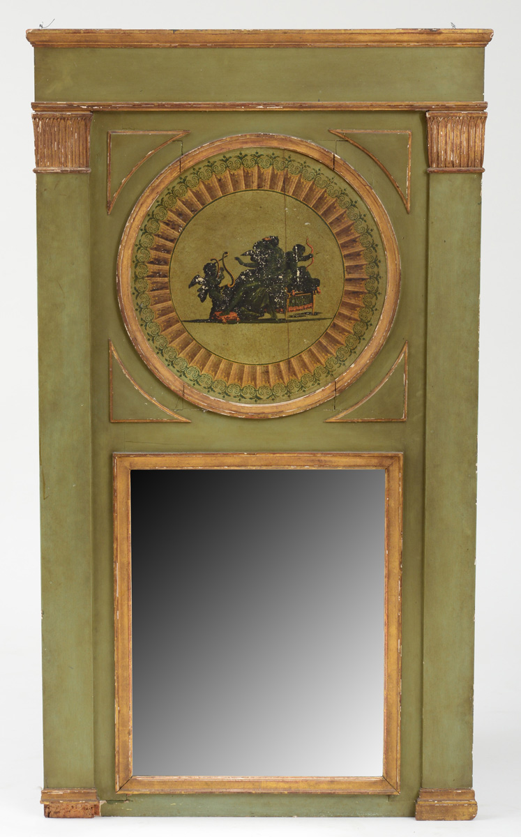 Appraisal: LOUIS XVI STYLE PAINTED AND PARCEL-GILT TRUMEAU The celadon painted