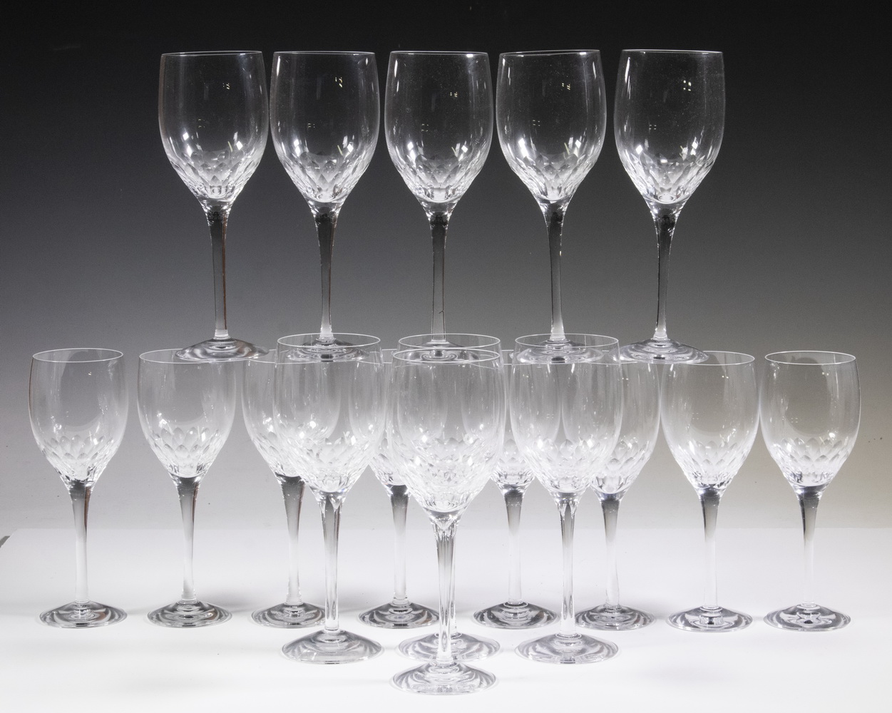 Appraisal: ORREFORS CUT CRYSTAL WINE WATER GLASSES Swedish Clear Cut Crystal