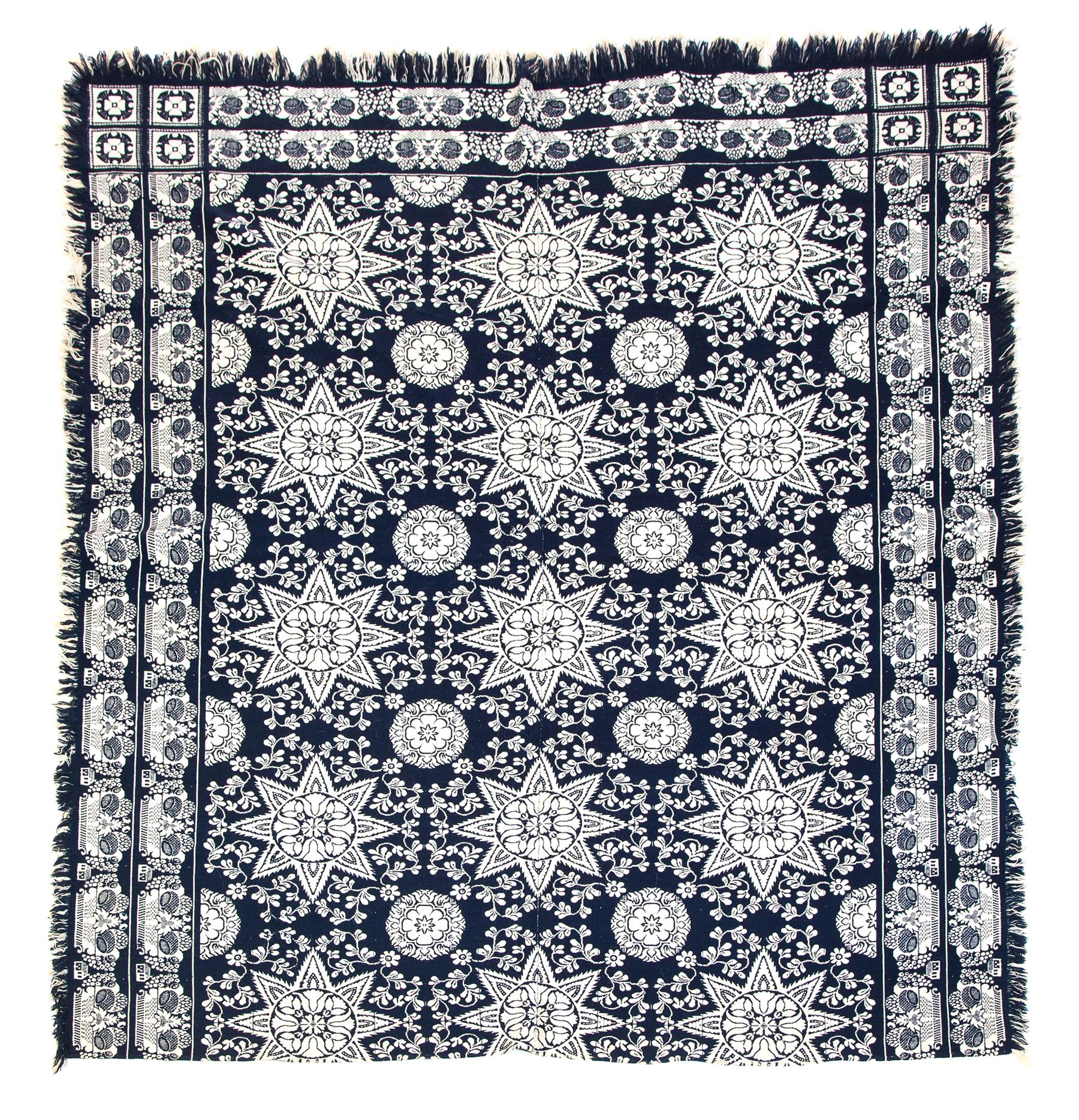 Appraisal: TWO-PIECE BLUE AND WHITE SUMMER AND WINTER COVERLET American nd