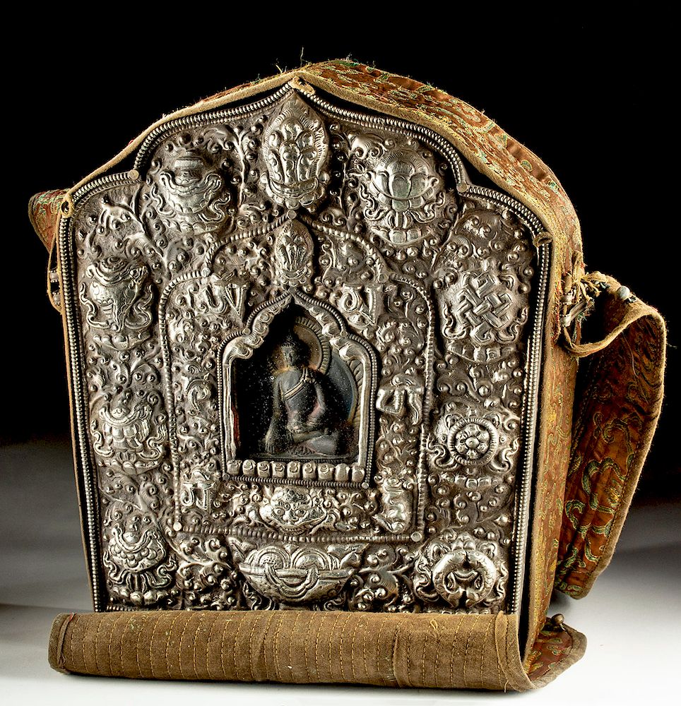 Appraisal: th C Tibetan Copper Gau Prayer Box w Cloth Case