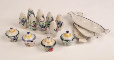 Appraisal: Poole Pottery three cruets each comprising a salt pot a