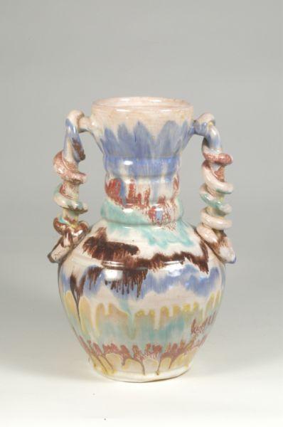 Appraisal: Unsigned att AR Cole Multi-colored snake handle vase H W