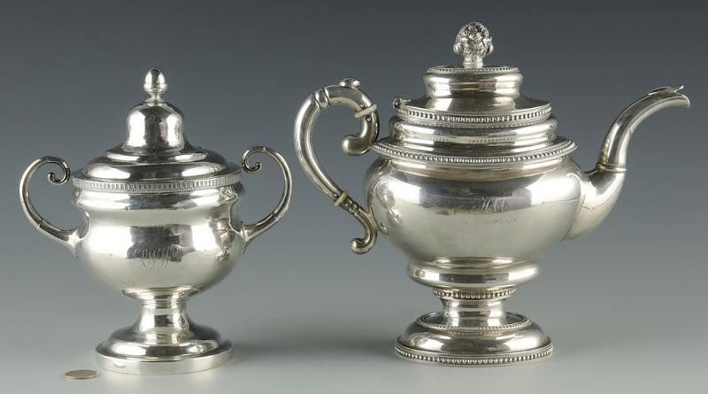 Appraisal: Silver Teapot and sugar bowl st item Classical style silver