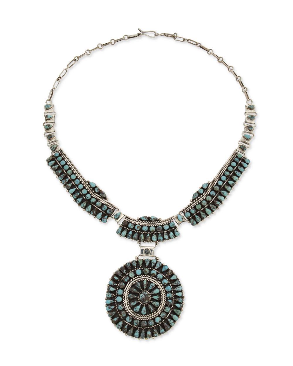 Appraisal: A Southwest sterling and set turquoise necklace Second Half th