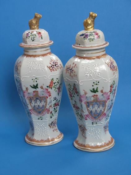 Appraisal: A PAIR OF SAMSON ARMORIAL VASES enamelled in polychrome with