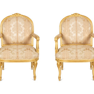 Appraisal: A Pair of Continental Painted and Giltwood Fauteuils th Century