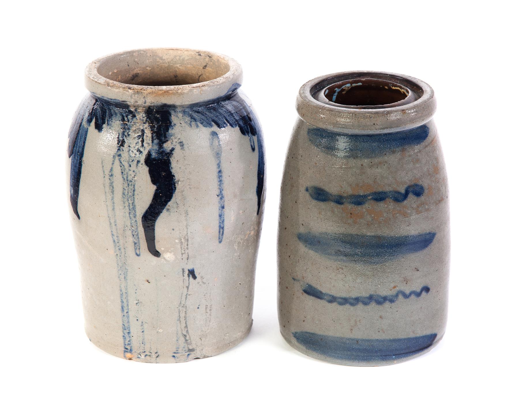 Appraisal: TWO AMERICAN STONEWARE JARS Second half- th century Brushed cobalt