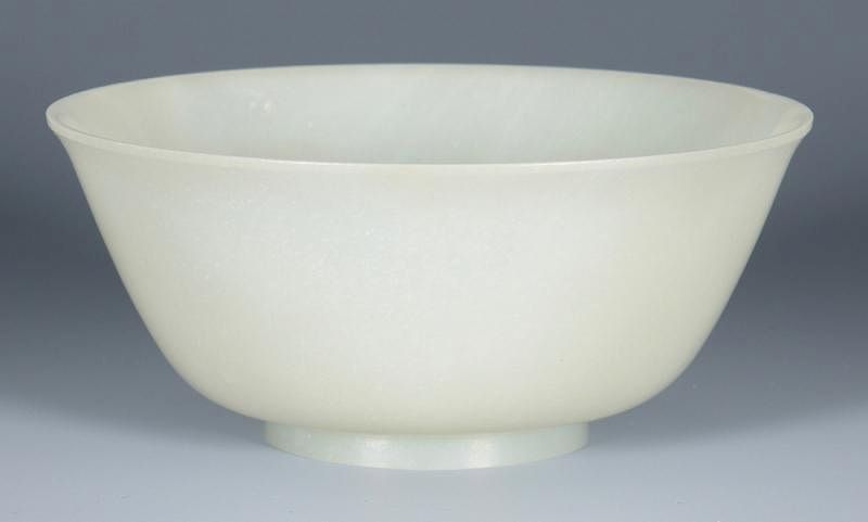 Appraisal: Qianlong White Jade Bowl diam Chinese White Jade Bowl inverted