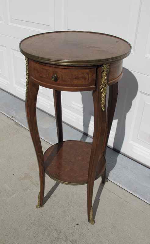 Appraisal: FRENCH STYLE MARQUETRY INLAY ONE DRAWER STAND A round one