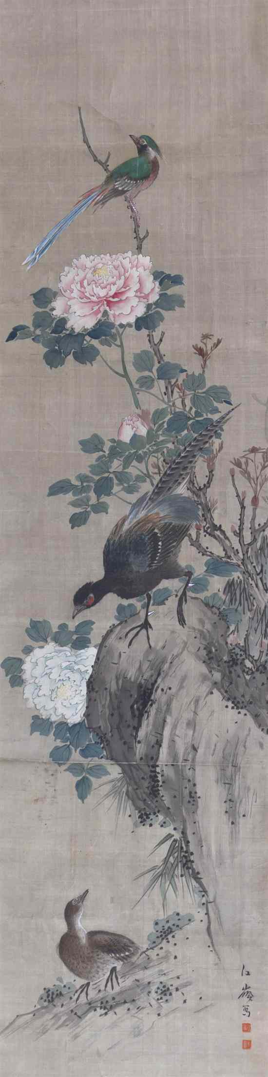 Appraisal: A Group of Two Chinese Scroll Paintings one of birds