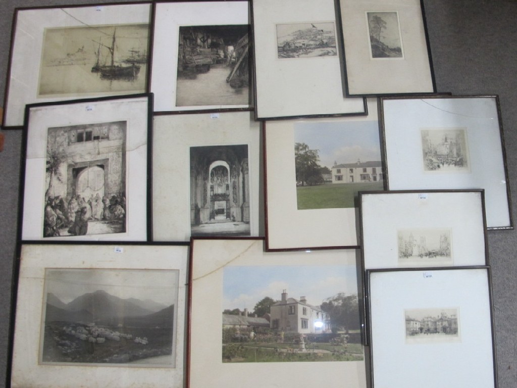 Appraisal: Lot comprising nine etchings to include WILLIAM WALCOT WILLIAM DOUGLAS