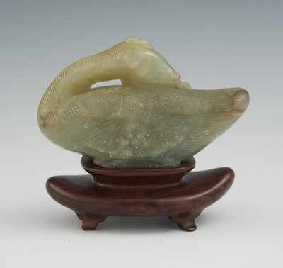 Appraisal: A Chinese Carved Jade Duck Figurine Carved jade figurine of