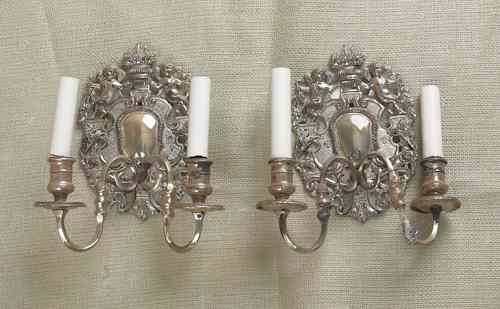 Appraisal: Pair of silver plated sconces h together with a gesso