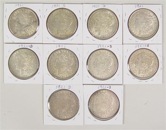 Appraisal: Ten P-D-S Morgan Dollars coins -D coins and -S coins