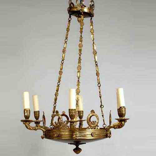 Appraisal: A Scandinavian Empire Style Brass Chandelier circa three chains supporting