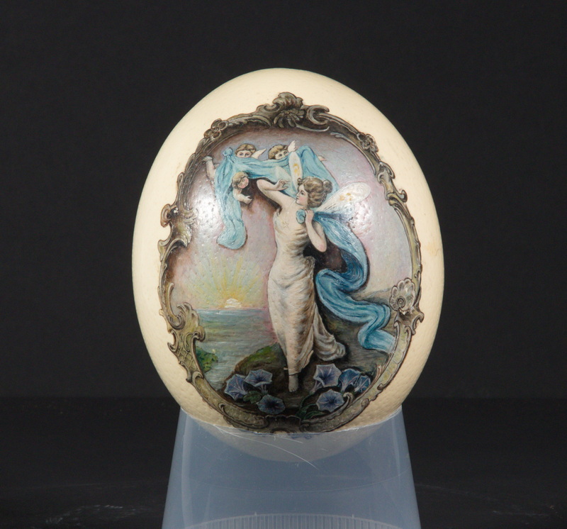 Appraisal: PAINTED OSTRICH EGG Early th c Ostrich Egg with Hand