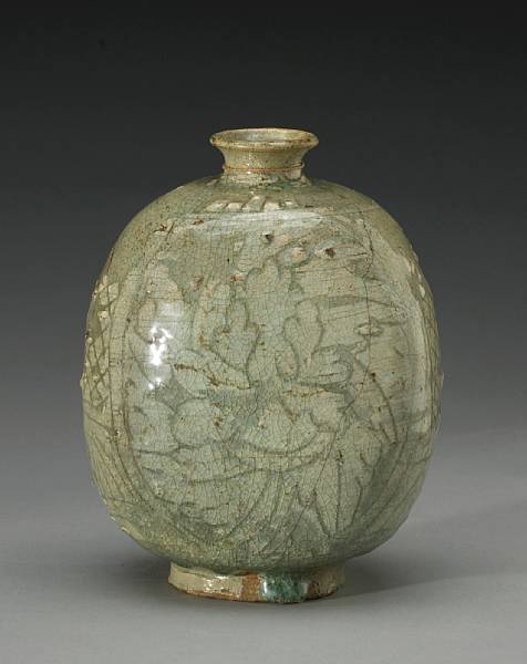 Appraisal: A buncheong ware flask Joseon Dynasty th th Century Of