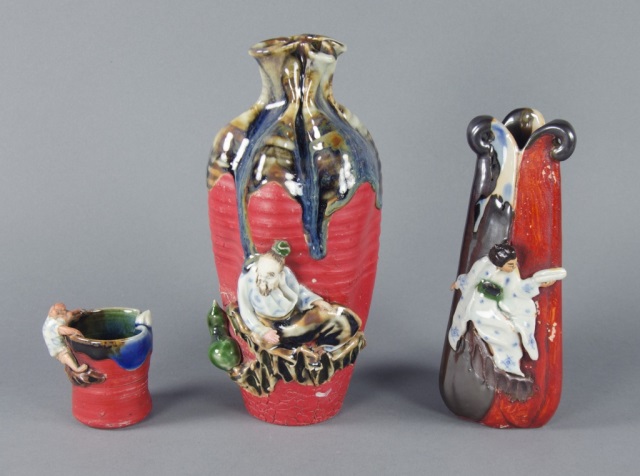 Appraisal: Japanese Sumida WareIncluding two earthenware vases and earthenware Made near