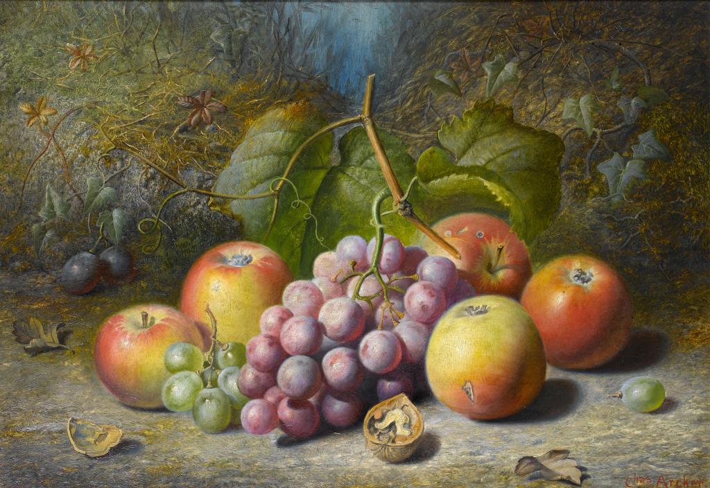 Appraisal: CHARLES ARCHER - STILL LIFE WITH APPLES GRAPES DAMSONS AND