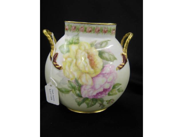 Appraisal: Victorian Handpainted Limoges Porcelain Vase fine floral on pillow shape