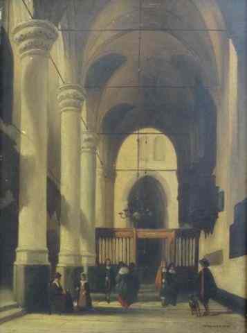 Appraisal: VAN ELVEN th C Oil on Panel Cathedral InteriorSigned lower