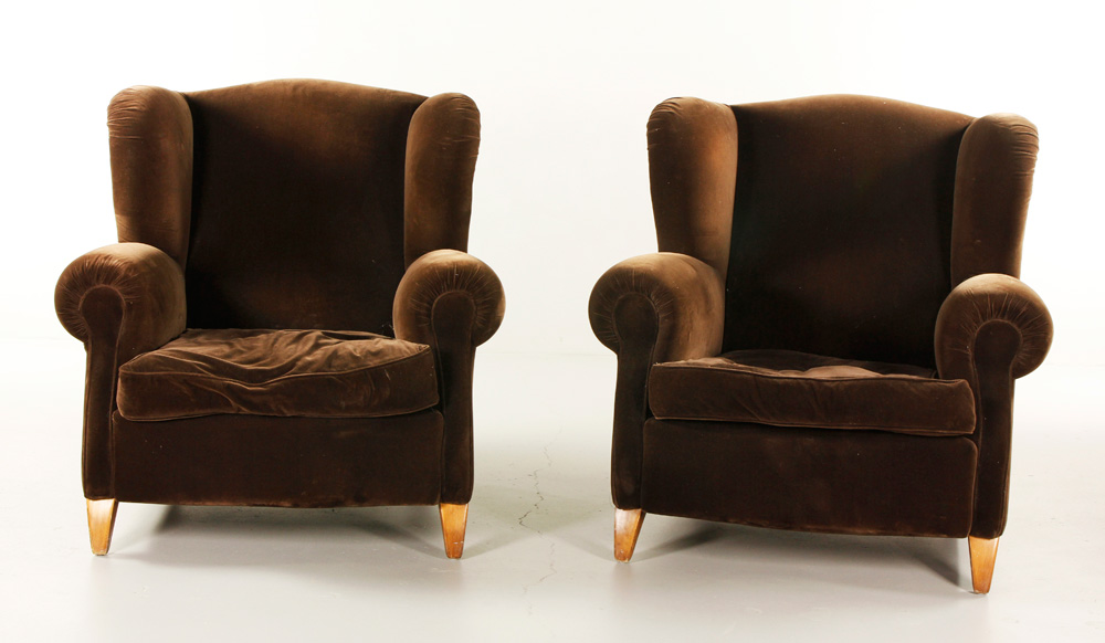 Appraisal: - Pair of Contemporary Wingback Chairs Pair of contemporary wingback