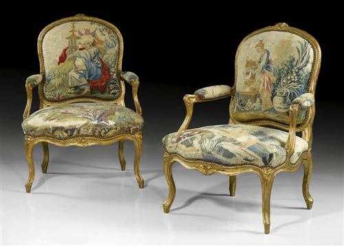 Appraisal: PAIR OF TAPESTRY FAUTEUILS A LA REINE Louis XV the