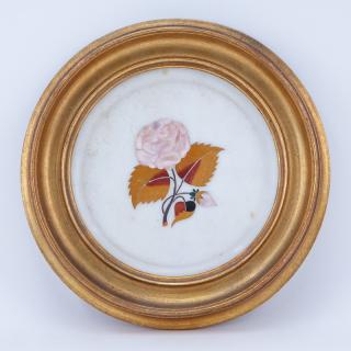 Appraisal: Vintage Pietra Dura Plate Features a floral design Unsigned Good