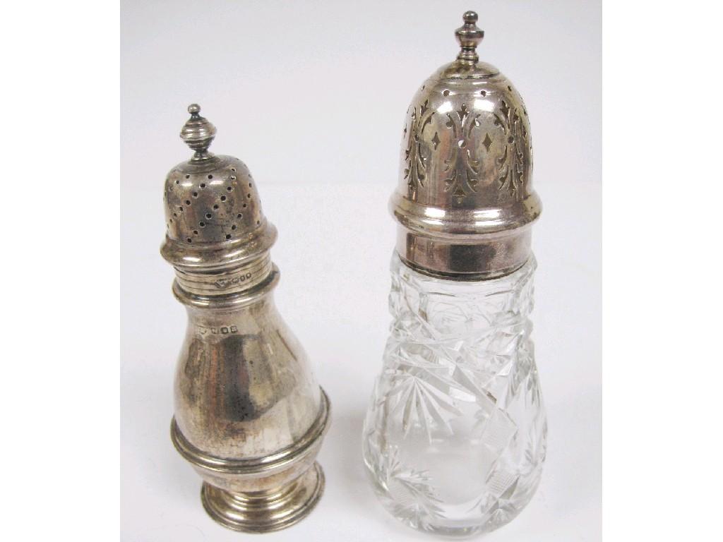 Appraisal: A George V baluster Sugar Caster London and a plated