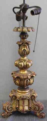 Appraisal: Giltwood Carved Wood Lamp From a Manhattan NY location Dimensions