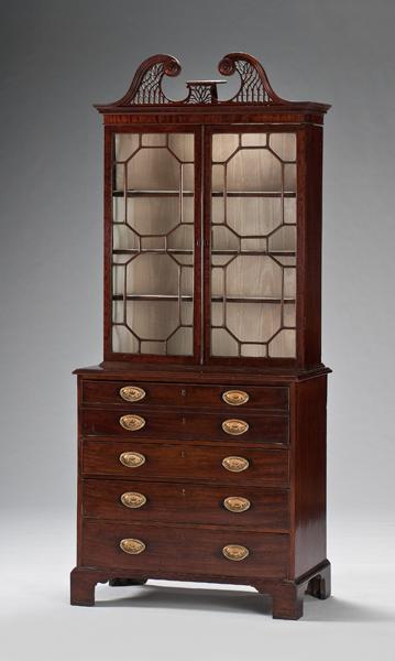 Appraisal: GEORGE III MAHOGANY SECRETARY BOOKCASE - with oak secondary In