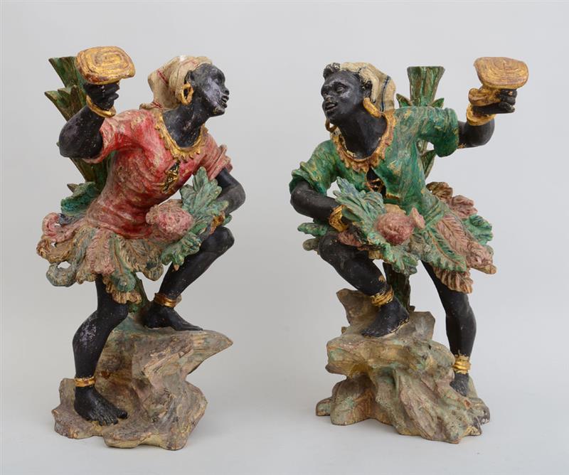 Appraisal: PAIR OF VENETIAN ROCOCO STYLE CARVED AND PAINTED WOOD BLACKMOOR