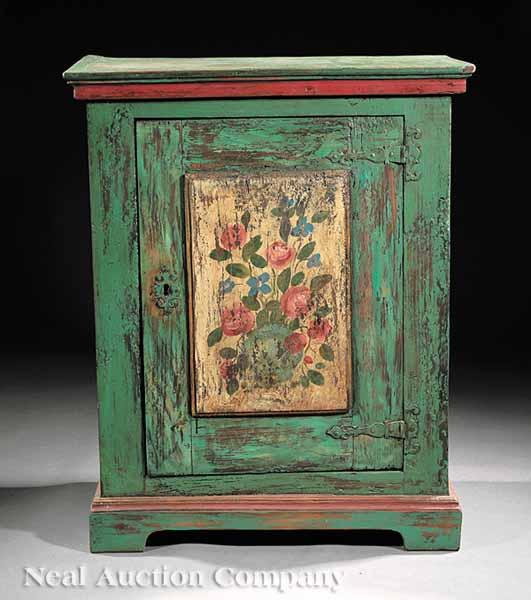 Appraisal: A Portuguese Painted Cupboard th c molded top raised panel