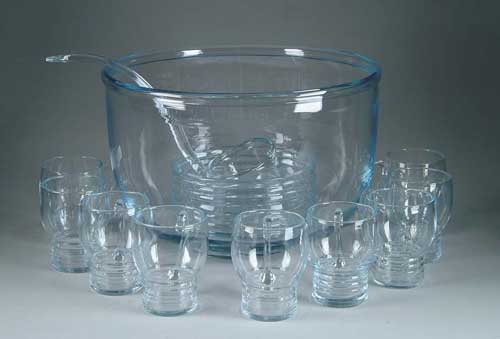 Appraisal: ORREFORS -PIECE PUNCH BOWL SET Clear glass with a slight